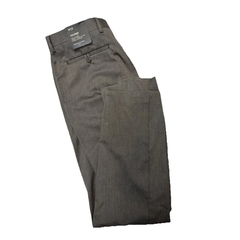 Banana Republic Tailored Dress‎ Pants Men 34x32 Brown Herringbone NWT